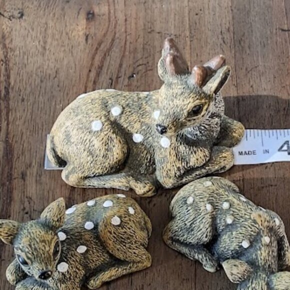 3 Deer Figurines Buck Fawn White Spotted Deer Sand cast Animal Nature Decor - Picture 9 of 9